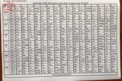 THỜI KHÓA BIỂU ÁP DỤNG TỪ TUẦN 28